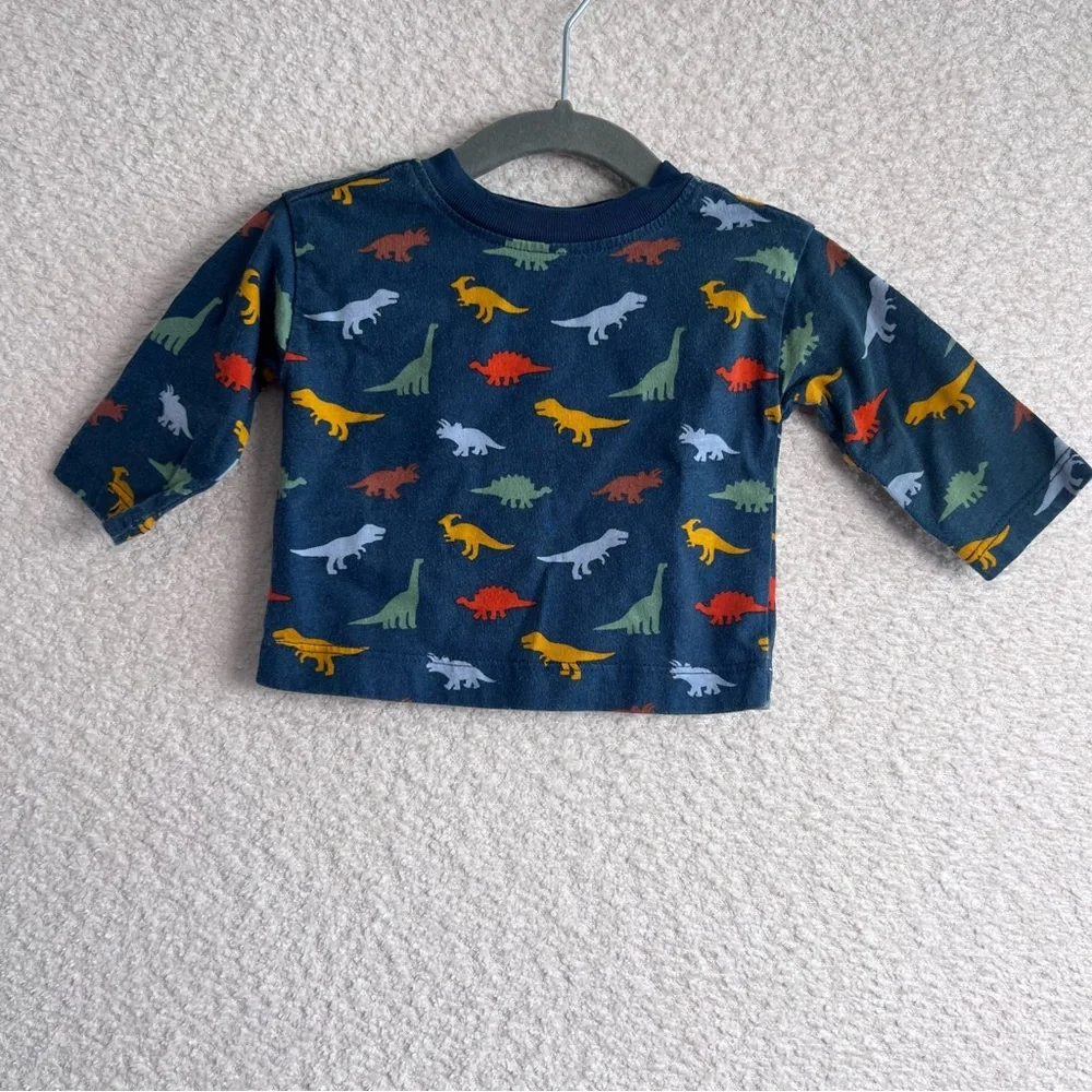 Hanna Andersson Infant Blue Dinosaurs Cotton Long Sleeve Shirt Size 0-3 Months - Picture 1 of 7